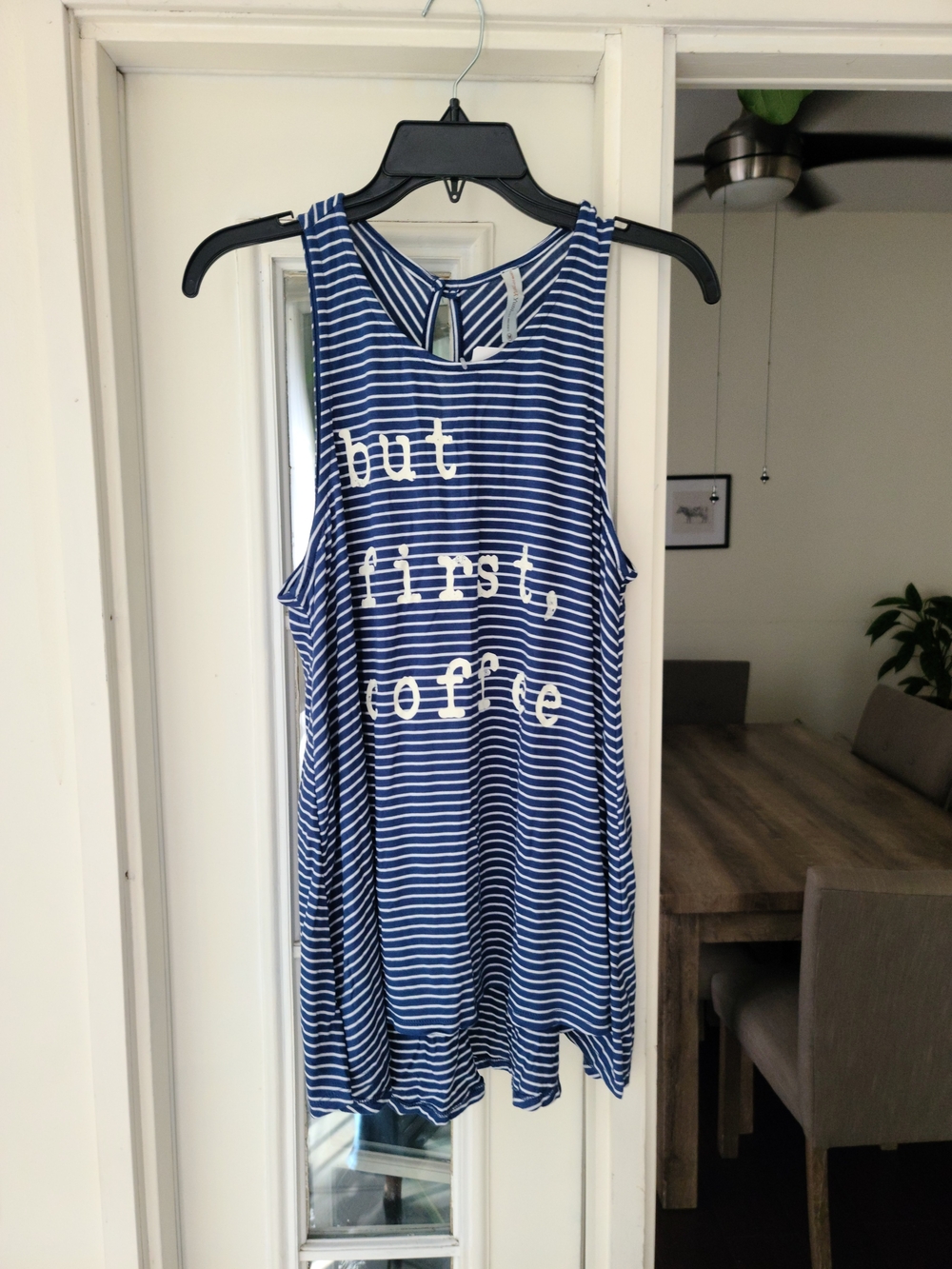 Blue and White Striped Tank Top - but first, coffee